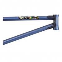 Cuadro de bicicleta BMX TONYBIKESGDL en color azul mate con detalles gráficos y soldaduras reforzadas de alta resistencia