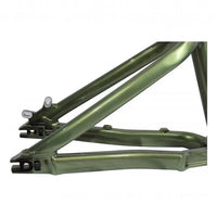 Cuadro de bicicleta TONYBIKESGDL para dirt jump en aluminio verde metalizado con refuerzos estructurales