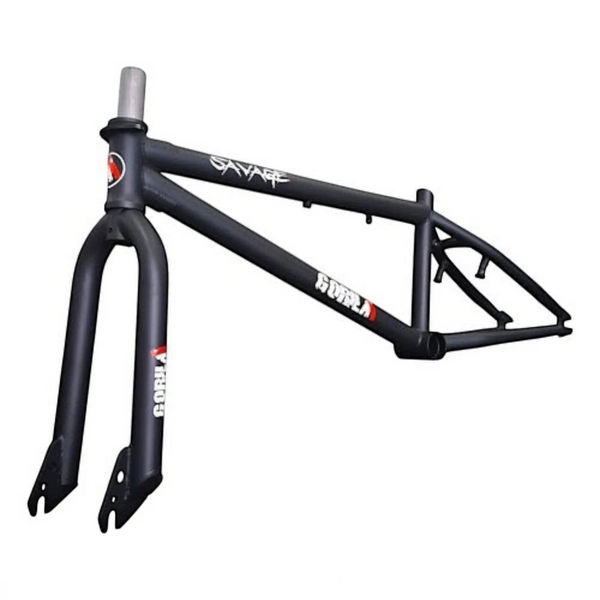 CUADRO Y TIJ DE ACERO BMX "GORILA" MODELO "SAVAGE" CALCA BAJO BARNIZ CENTRO MID TELES INTEGRADO NEGRO