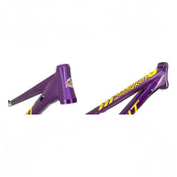 Cuadro para bicicleta de montaña TONYBIKESGDL Summit Rebel en color morado con detalles gráficos en amarillo neón