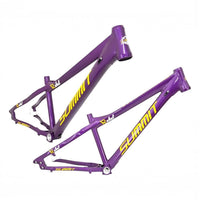 Cuadro de bicicleta de montaña TONYBIKESGDL Summit Rebel en color morado con gráficos amarillos para dirt jump