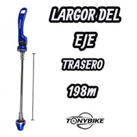 Eje de cierre rápido trasero TONYBIKESGDL de 198 mm en color azul con palanca ergonómica para bicicleta