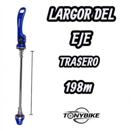 Eje de cierre rápido trasero TONYBIKESGDL de 198 mm en color azul con palanca ergonómica para bicicleta