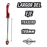 Eje de cierre rápido trasero TONYBIKESGDL de 198 mm en color rojo, ligero y resistente para bicicleta.