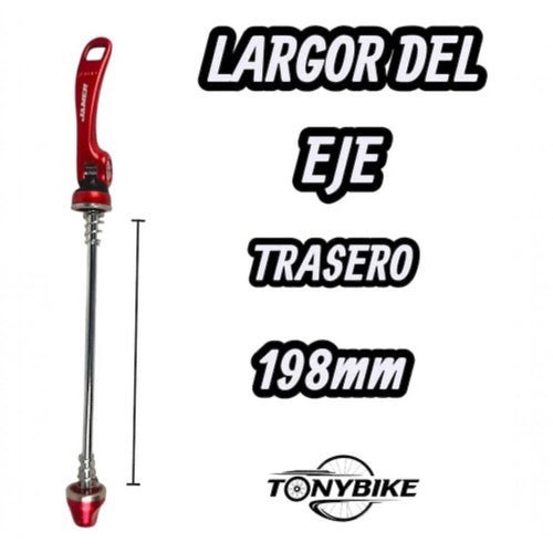 Eje de cierre rápido trasero TONYBIKESGDL de 198 mm en color rojo, ligero y resistente para bicicleta.