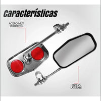 Espejos retrovisores TONYBIKESGDL de metal cromado con reflectores rojos integrados para mayor seguridad en bicicleta