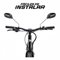 Espejos retrovisores universales TONYBIKESGDL con brazo cromado y carcasa negra montados en manillar de motocicleta