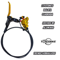 Kit de frenos hidráulicos TONYBIKESGDL para MTB de aluminio con maneta y pinza en color dorado y negro