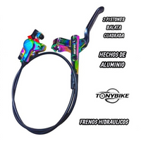 Sistema de frenos hidráulicos TONYBIKESGDL de aluminio con acabado tornasol, dos pistones y maneta ergonómica para MTB.