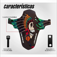 Guardabarros flexible TONYBIKESGDL para MTB con diseño de calavera tribal y plumas en plástico resistente