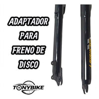 Horquilla de suspensión TONYBIKESGDL negra con adaptador para freno de disco en la parte inferior