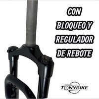Horquilla de suspensión TONYBIKESGDL negra para bicicleta de montaña con bloqueo y regulador de rebote ajustable