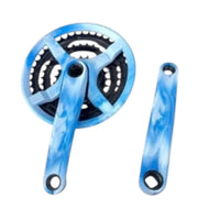 Juego de bielas y platos TONYBIKESGDL con triple plato y acabado marmoleado en varios colores vibrantes para bicicleta.