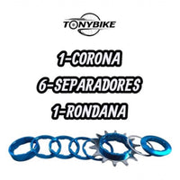 Kit de conversión Single Speed TONYBIKESGDL con corona de 14 dientes y espaciadores de aluminio anodizado azul