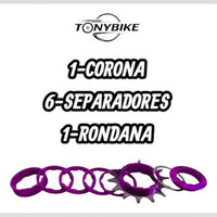 Kit de conversión Single Speed TONYBIKESGDL con corona morada de 14 dientes, 6 espaciadores y rondana de ajuste