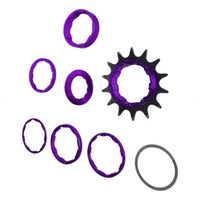 Kit de conversión Single Speed TONYBIKESGDL con corona de 14 dientes y espaciadores en color morado anodizado