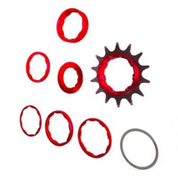 Kit de conversión Single Speed TONYBIKESGDL con corona de 14 dientes y espaciadores de aluminio rojo para bicicleta