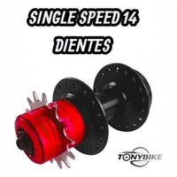 Kit de conversión Single Speed TONYBIKESGDL con corona de 14 dientes y espaciadores de aluminio rojos en maza negra