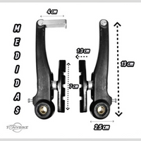 Kit de frenos V-Brake TONYBIKESGDL en color negro con medidas detalladas para instalación en bicicleta