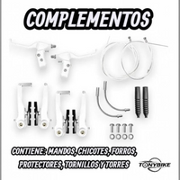 Kit completo de frenos V-Brake TONYBIKESGDL en color blanco con mandos, chicotes, forros y accesorios de montaje.