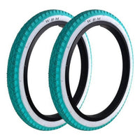 Par de llantas TONYBIKESGDL WRM 20x2.125 color turquesa con banda lateral blanca para bicicletas BMX y playeras.