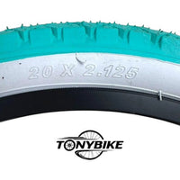 Par de llantas TONYBIKESGDL 20x2.125 color turquesa con banda lateral blanca para bicicletas BMX y playeras