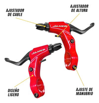 Par de manetas de freno rojas Jamer para bicicleta de TONYBIKESGDL con ajustadores de cable y altura integrados