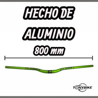 Manillar de aluminio verde TONYBIKESGDL de 800 mm para bicicleta de montaña con diseño ergonómico de alto desempeño.