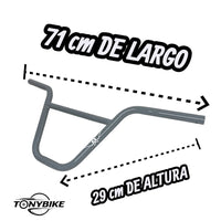 Manillar de acero gris para bicicleta BMX TONYBIKESGDL con barra transversal, 71 cm de ancho y 29 cm de altura.