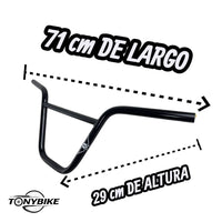 Manillar TONYBIKESGDL para bicicleta BMX de acero negro brillante con barra transversal y medidas de 71 cm de largo.