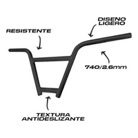 Manillar BMX TONYBIKESGDL de acero negro mate, 74 cm de ancho, diseño resistente y ligero para trucos de bicicleta.