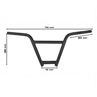 Manillar BMX TONYBIKESGDL de acero negro mate con medidas técnicas de 74 cm de ancho y 28 cm de altura