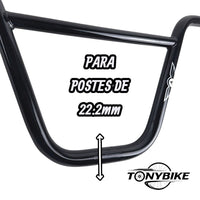 Manillar TONYBIKESGDL estilo BMX de acero negro brillante con barra transversal y compatibilidad de 22.2 mm