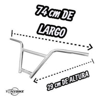 Manillar de BMX TONYBIKESGDL de aluminio plateado con barra transversal reforzada, 74 cm de ancho y 29 cm de altura.