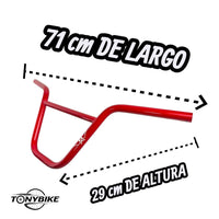 Manillar de BMX TONYBIKESGDL rojo de acero con barra transversal, 71 cm de largo y 29 cm de altura para mayor control.