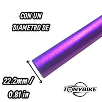 Manillar de bicicleta de montaña TONYBIKESGDL en aluminio color morado con diámetro de 22.2 mm para mayor control.