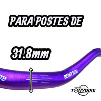 Manillar de bicicleta de montaña TONYBIKESGDL Beast MTB de aluminio en color morado para potencias de 31.8 mm