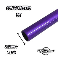 Manubrio morado para bicicleta BMX TONYBIKESGDL con diámetro de 22.2 mm para mayor resistencia y control en freestyle.