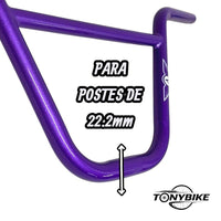 Manubrio profesional TONYBIKESGDL para BMX en color morado, fabricado en acero resistente para freestyle y uso urbano.