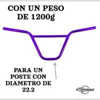 Manubrio BMX TONYBIKESGDL Gorilla color morado brillante con barra transversal reforzada para postes de 22.2 mm