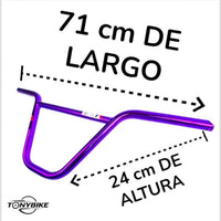 Manubrio BMX TONYBIKESGDL Gorilla morado brillante de 71 cm de largo y 24 cm de altura con barra transversal reforzada.