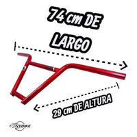 Manubrio profesional para bicicleta BMX TONYBIKESGDL de color rojo, 74 cm de largo y 29 cm de altura.