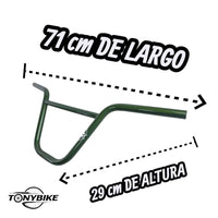 Manubrio TONYBIKESGDL para bicicleta BMX en color verde oscuro, 71 cm de largo y 29 cm de altura, diseño resistente.