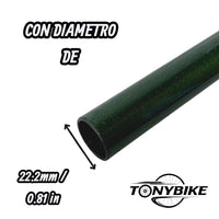 Manubrio TONYBIKESGDL para bicicleta BMX en color verde oscuro con detalle de diámetro de 22.2 mm
