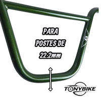 Manubrio TONYBIKESGDL para bicicleta BMX en color verde oscuro, resistente y compatible con postes de 22.2 mm.