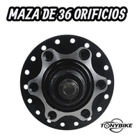 Maza de acero negra TONYBIKESGDL con 36 orificios para bicicleta, vista frontal de alta resistencia