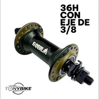Maza delantera Gorilla para bicicleta TONYBIKESGDL de 36 agujeros, color verde militar y negro en aluminio ligero.