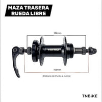 Maza trasera Nitro de aluminio negro para bicicleta con 36 orificios y cierre rápido, vendida por TONYBIKESGDL