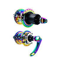 Maza trasera TONYBIKESGDL para bicicleta de montaña con acabado tornasol oil slick y sistema de cierre rápido