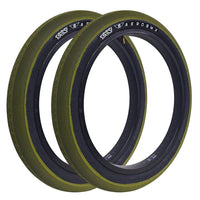 Neumático profesional TONYBIKESGDL para BMX de 20x2.40 pulgadas en color verde oliva con banda de rodadura técnica.